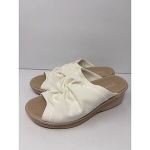 LifeStride Smile White Slip-On Comfort Wedge Slide Sandals Women's Size 8.5W